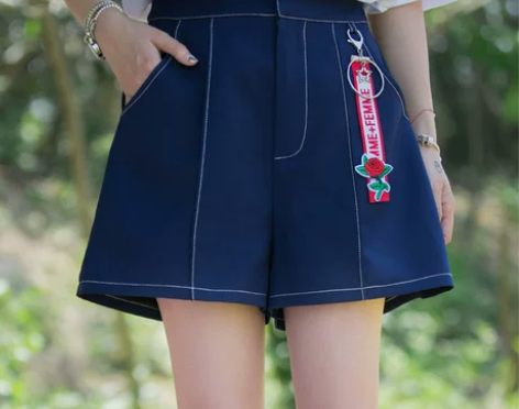 莜原高腰阔腿短裤女2018秋装新款明线装饰...