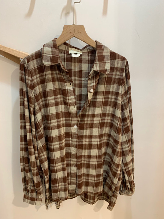 素色格子韩版衬衣