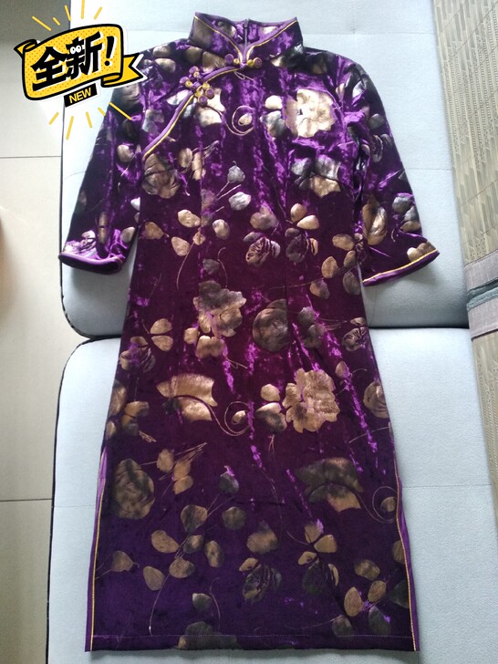 全新春秋七分袖短款低开叉旗袍M码