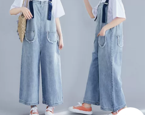 牛仔背带裤女2022新款夏季韩版大码宽松阔...