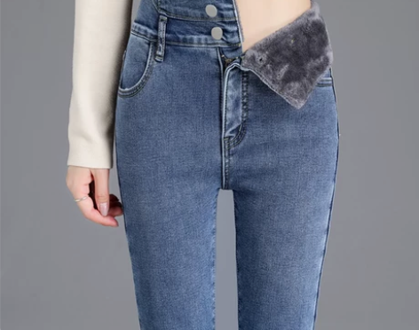 ?巨棉高腰牛仔裤女士加绒小脚春秋2021年...