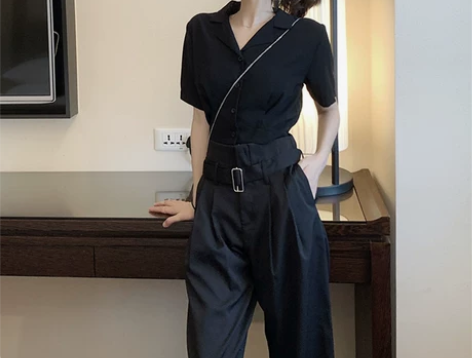 黑色高腰阔腿裤女2020夏季新款韩版复古百...