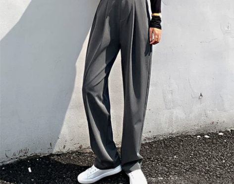 西装裤女秋冬小个子高腰休闲宽松显瘦垂坠感直...