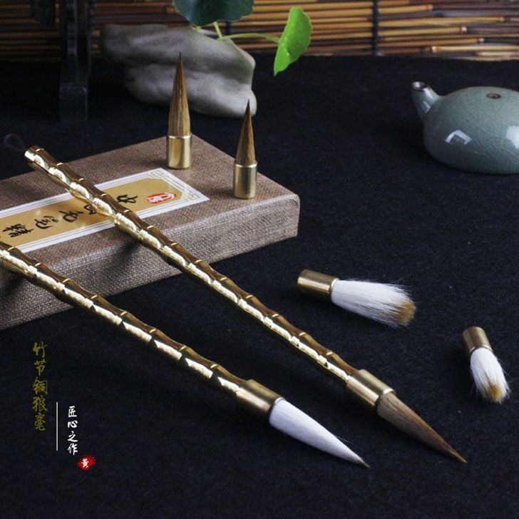 全新纯铜毛笔杆狼毫兼毫毛笔纯铜一杆三用可拆...