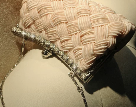 日系新款晚宴包编织水钻新娘手拿包斜跨包手提...