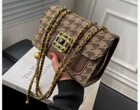 千鸟格菱格链条包   可单肩可斜挎包  打...