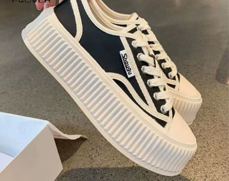 PLOVER啄木鸟帆布鞋厚底饼干鞋小香风女...