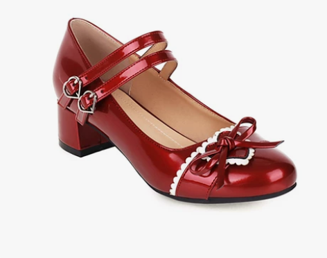 春季日系甜美可爱漆皮鞋粗跟蝴蝶结公主软妹娃...