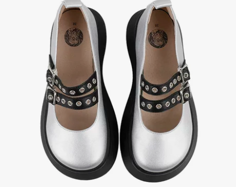 2021新款原创春季大头娃娃鞋JK银色厚底...