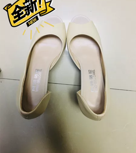 真皮恨天高鱼嘴高跟鞋37码（羊皮） 商场购...
