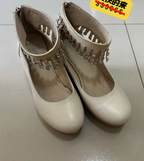 卓诗尼/款37码 纯皮坡跟浅口防水台单鞋 ...