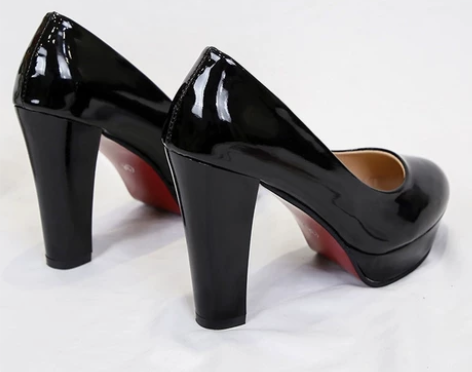 全新10cm漆皮亮黑色粗跟cos防水台高跟...