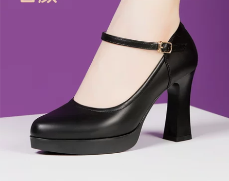 防水台单鞋 粗跟防水台单鞋真皮模特旗袍走秀...