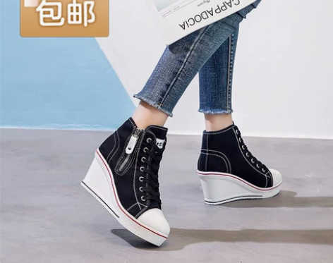 处理闲置新款韩版大码帆布鞋侧拉链8厘米增高...
