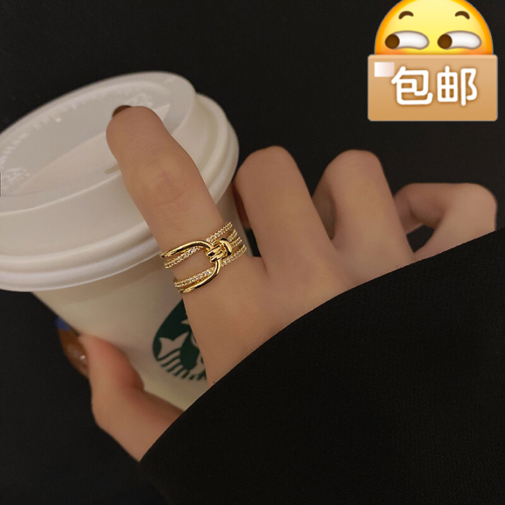 锆石戒指可调节开口戒指女ins潮网红设计感...