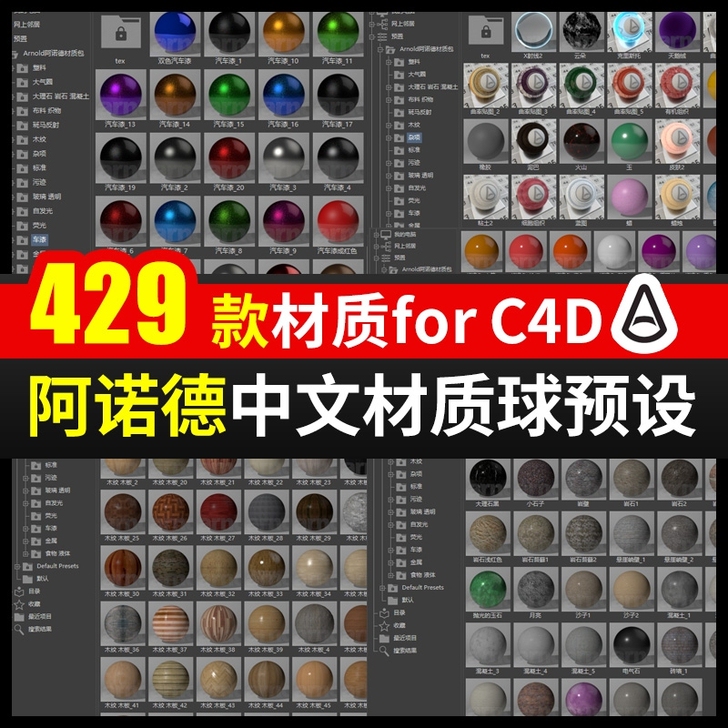 C4D阿诺德中文材质球预设for Arno...