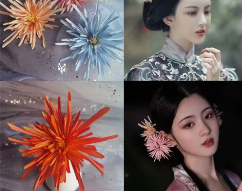 蟹爪菊绢花菊花发夹汉服古风发簪兰若庭同款发...