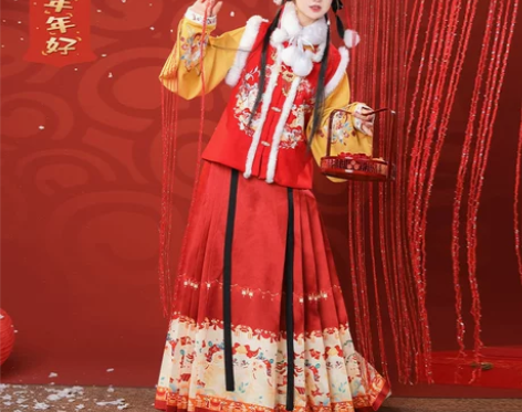 裳云兮汉服 汉服新年战衣福虎呈祥明制女拜年...
