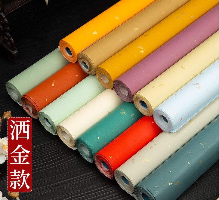 清仓洒金宣纸 蜡染四尺洒金鱼籽金半熟作品纸