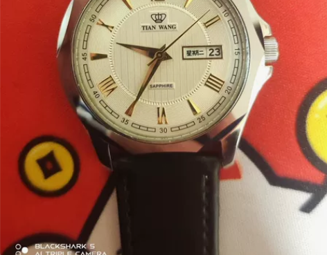 正品天王手表双日历皮带男表 进口机芯，蓝宝...