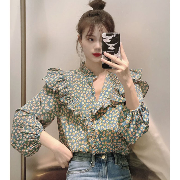 【国庆价】碎花衬衫女设计感小众轻熟洋气泡泡...