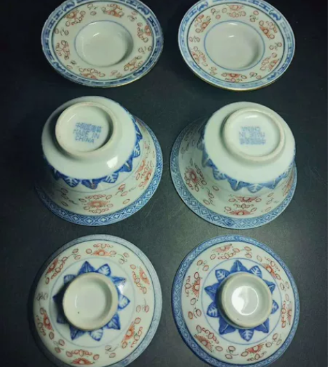 盖碗  盖碗 青花釉描红 老 厂货七八十年...