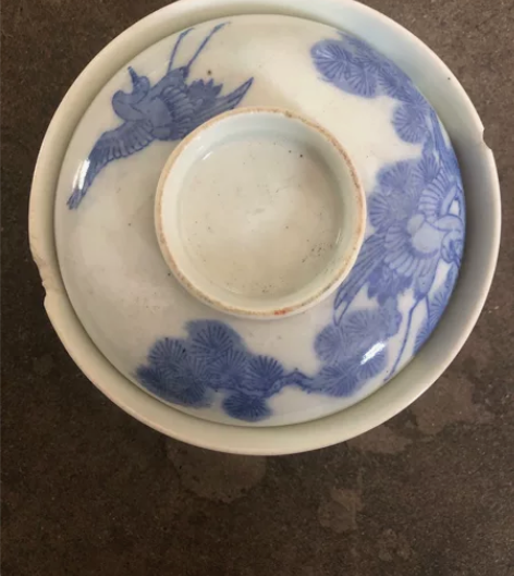进店关注会优惠，老的柴烧青花盖碗松鹤画片，...