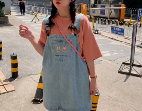 大码胖妹妹牛仔背带裙女夏季新款韩版学生宽松...