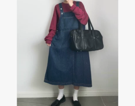 工装古着感vintage牛仔背带裙大码胖m...