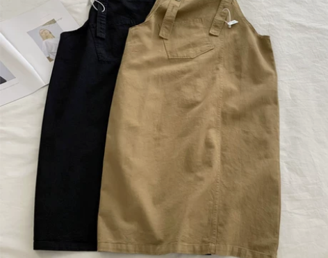 复古减龄卡其色工装牛仔背带裙女宽松百搭休闲...