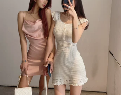 法式小浪漫修身荷叶边连衣裙纯欲风复古针织吊...