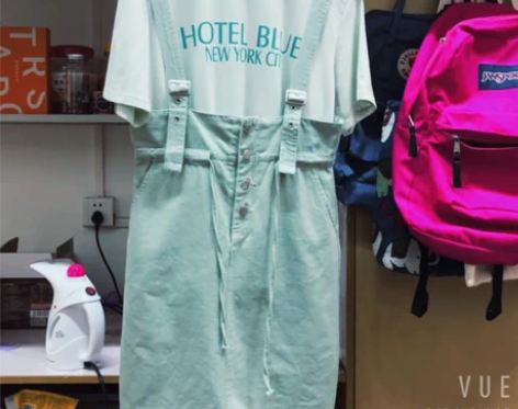 夏季小清新文艺学院风蓝色背带裙连衣裙牛仔裙...