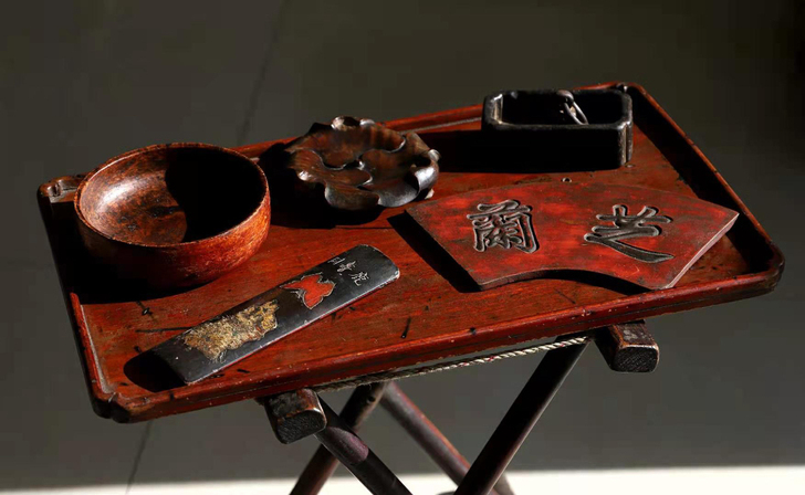 清代 文房盘 长方形倭角 案头佳品