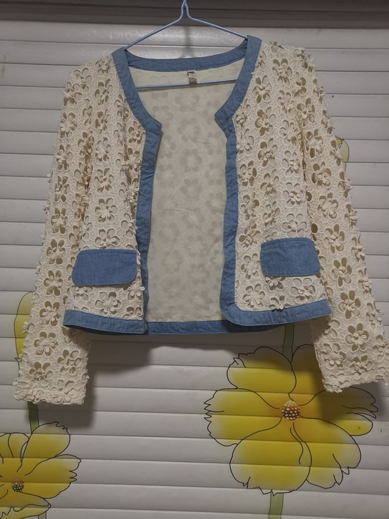 气质百搭宽松拼色长袖短款针织开衫女，满身绣...