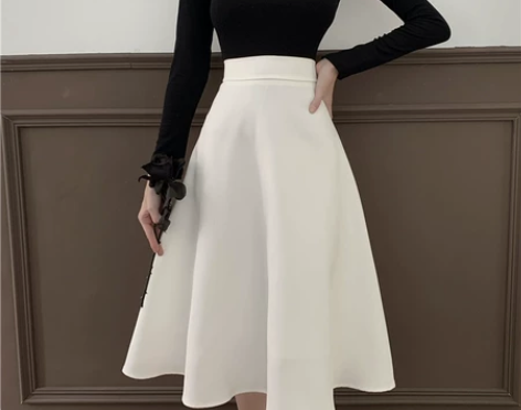法式伞裙半身裙女夏秋季中长款高腰遮胯裙子显...