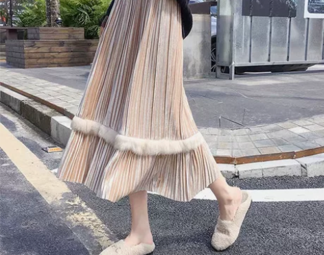 金丝绒半身裙女秋冬新款高腰显瘦大摆裙百褶裙...