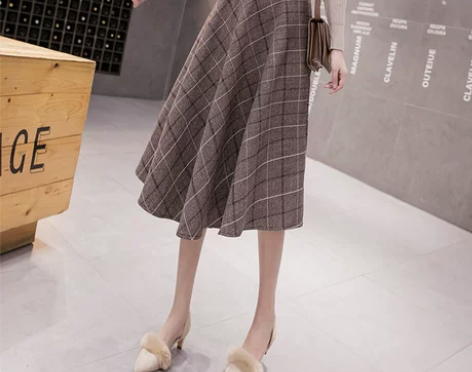 秋冬韩版复古格子半身裙女遮胯显瘦中长裙学生...