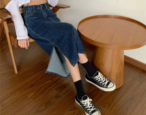 学院风开叉牛仔半身裙夏季女裙子2021新款...