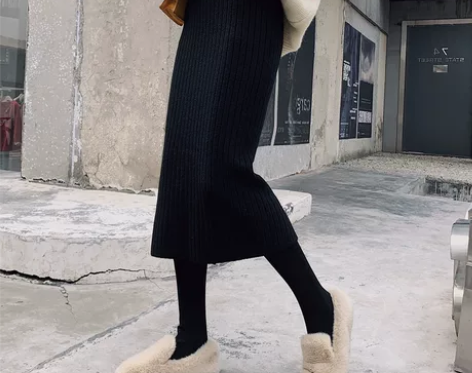 中长款针织半身裙一步裙包臀裙女秋冬季高腰长...