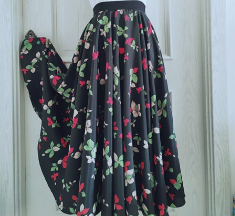 720度单层大摆裙中长款印花半身裙夏季薄款...