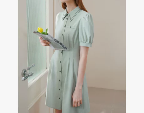 连衣裙女修身学院风少女感裙子kbne202...