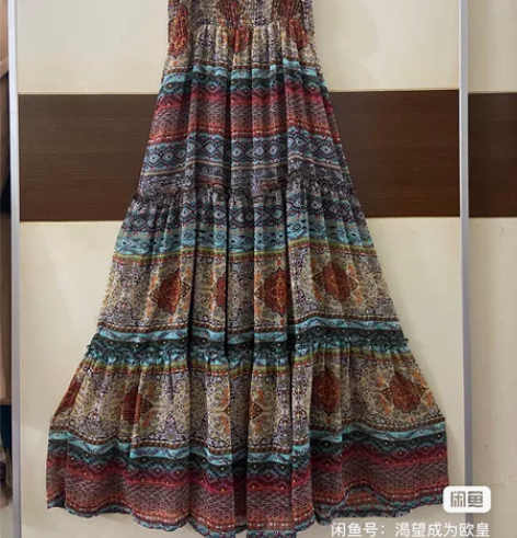 清衣柜古着孤品碎花拼布吊带裙宅寂风波西米亚...