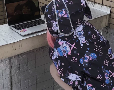 原创兔子外套 裙子原宿软妹中二印花兔耳甜酷...