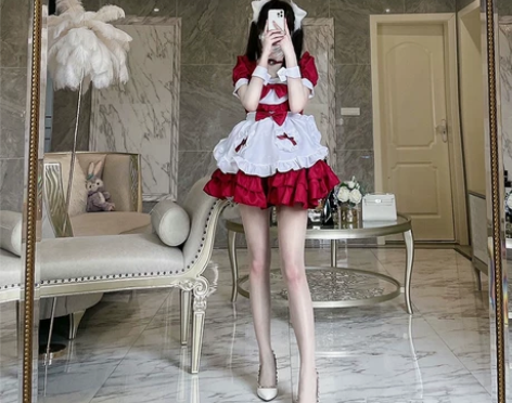 日系红色性感女仆装cosplay女装二次元...