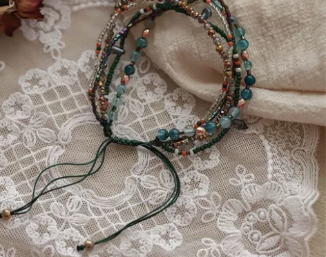 绝美｜民族风｜法式编织手链 颜色:蓝彩色和...