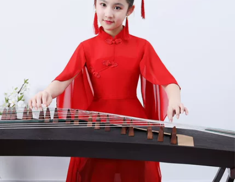 儿童古筝演出服女中大童仙女气质飘逸中国风钢...