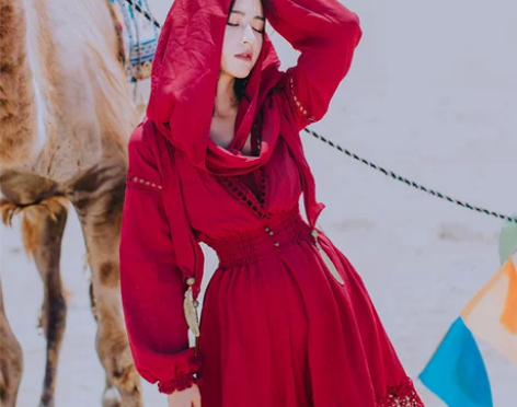 出去玩拍照穿过一次，几乎全新，民族风复古棉...