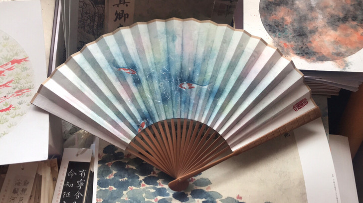 上新 七仙女锦鲤系列折扇之 阿青 国画 水...