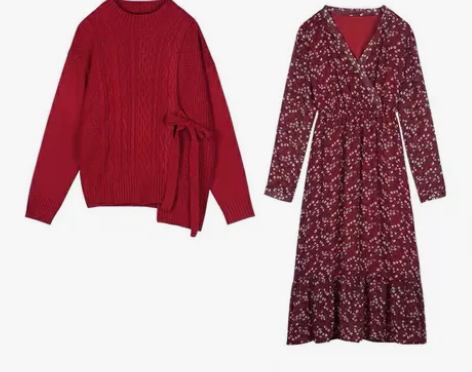 【标价一套价】秋冬季女装毛衣新年红色连衣裙...