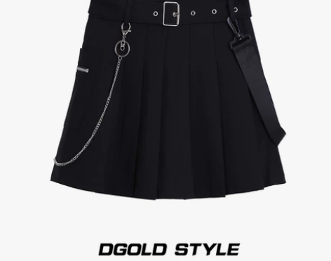 白小鱼 黑色jk女团风朋克工装半身短裙女夏...